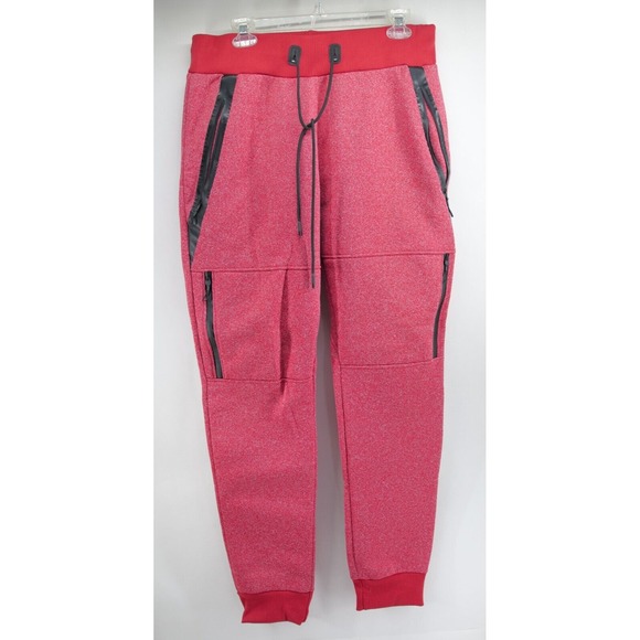 RK7 Marled Slim Fit Red Heather Black‎ Tapered Jogger Sweat Pants Mens L